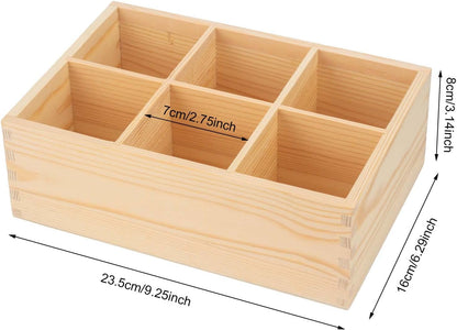 Wood Pen Holder, Unfinished Wooden Remote Control Pencil Holder Caddy, Rustic Table Organizer with 6 Compartments for Art Supplies, Pen, Phones, Home, Office, School Desktop
