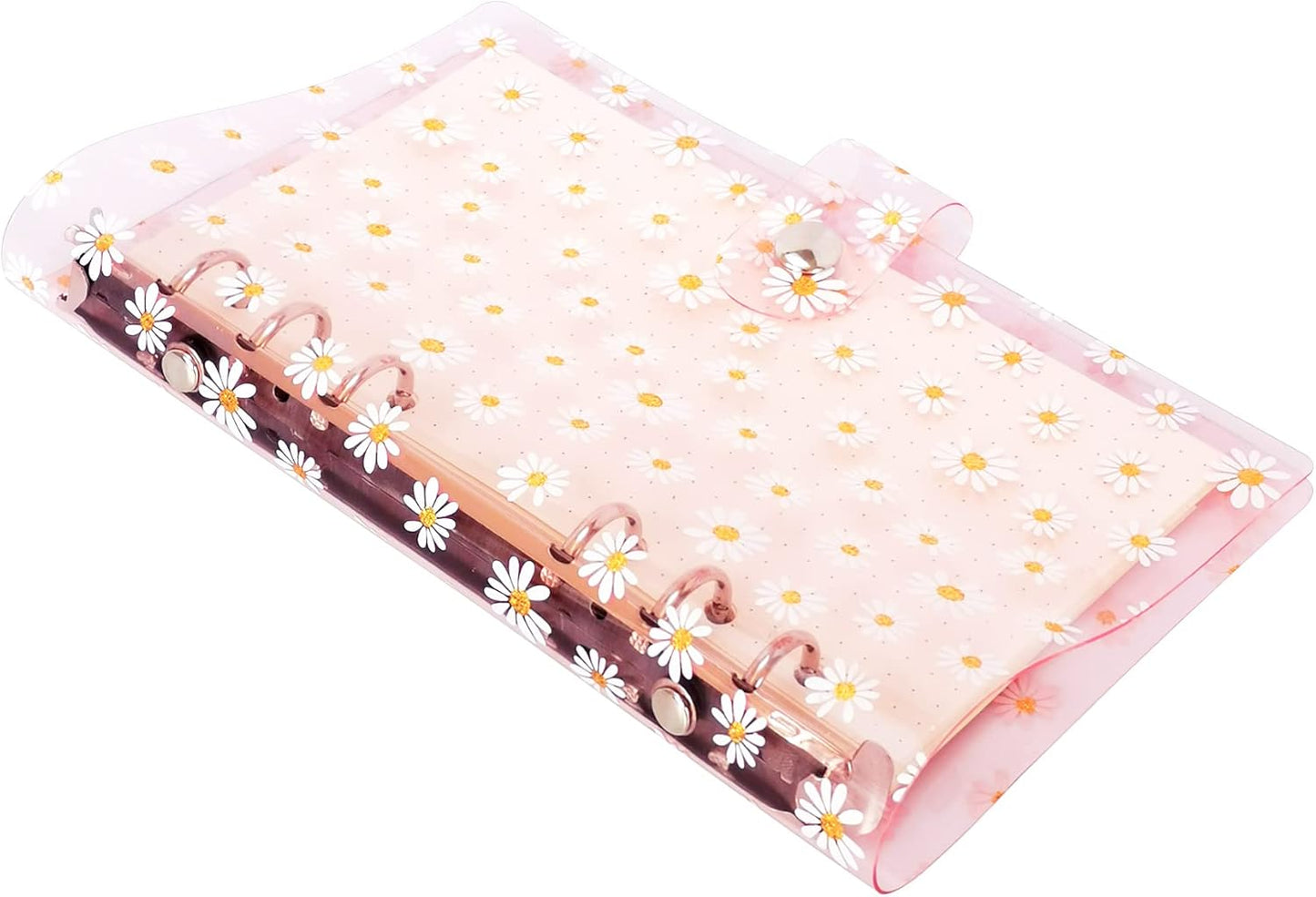A6 A5 6-Holes Colorful PVC Cover Round Ring View Binder with Snap Button Closure File Folder for Loose Leaf Sheet Protectors Notebook Refill (Pink Daisy, A5 Mini Set) - Colors A