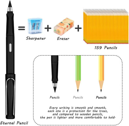 Ainiv Inkless Pencil with Eraser - 5 Sets Infinity Pencil, Reusable with Extra 5 Eraser & 5 Replaceable Nibs for Home, Office & School Writing, Drawing