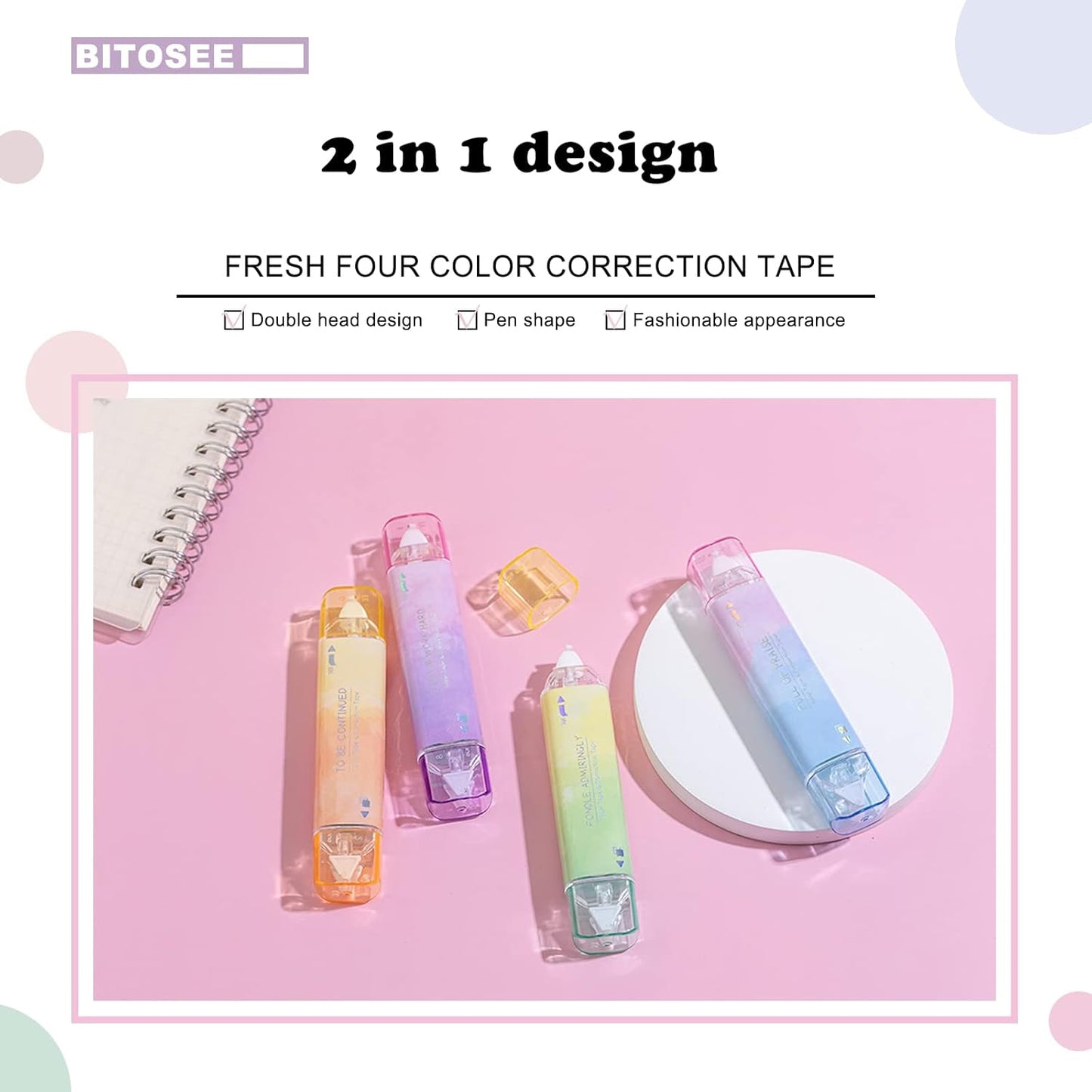 2 in 1 Correction Tape and Double Sided Tape Roller, Cute Quick Dry Japan Correction Tape, with Adhesive Tape Runner,for School Office supplies