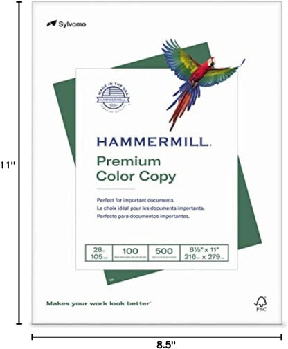Hammermill Printer Paper, Premium Color 28 lb Copy Paper, 8.5 x 11-5 Ream (2,500 Sheets) - 100 Bright, Made in the USA, 102450C, White