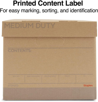 STAPLES Corrugated File Box Lift Off Lid, Letter/Legal Size, White/Black, 10/Pack
