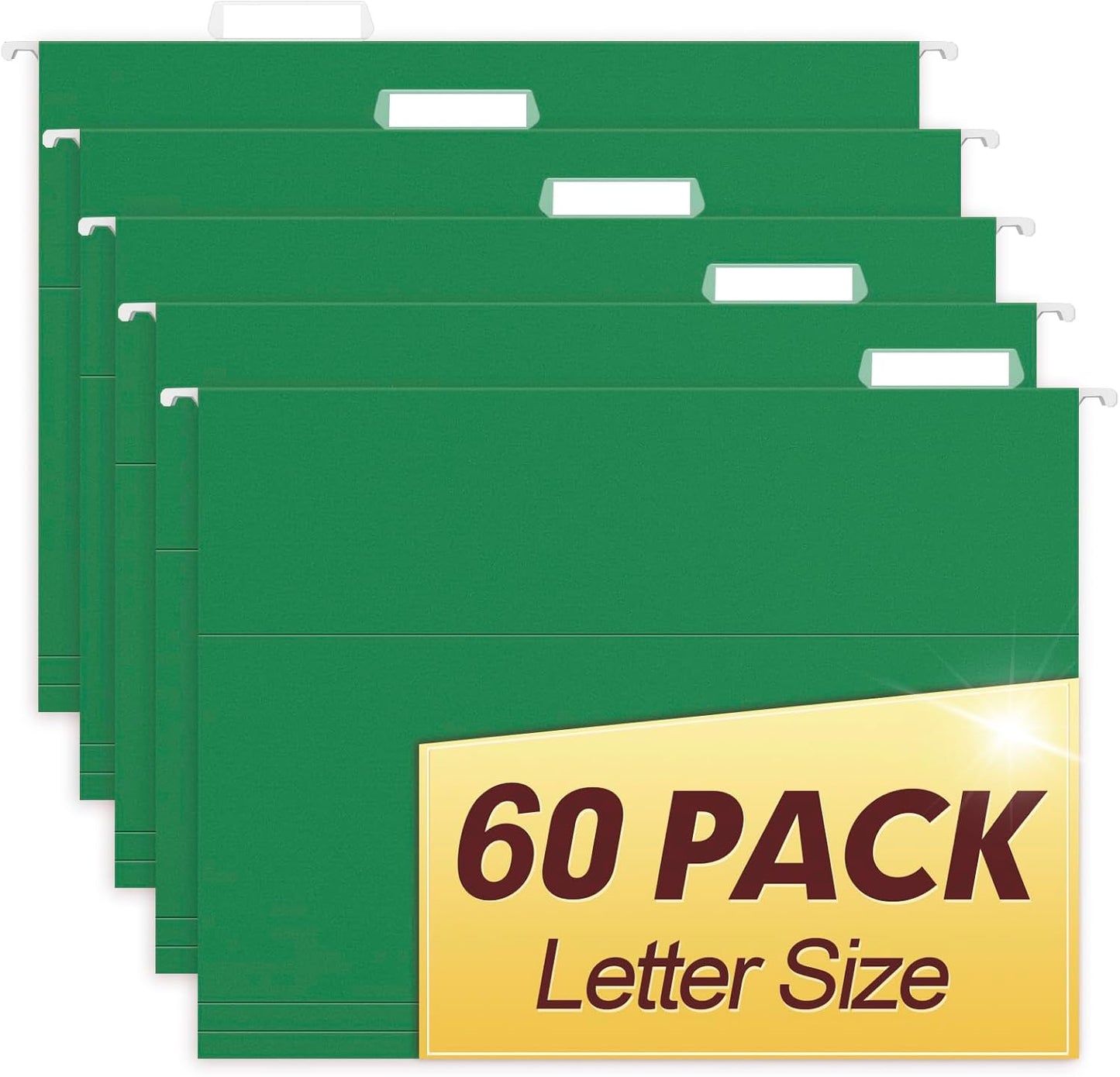 HERKKA Hanging File Folders, 60 Pack Reinforced Letter Size Hanging Folders, Designed for Bulky Files, Filing Cabinet, 1/5-Cut Adjustable Tabs (Black)