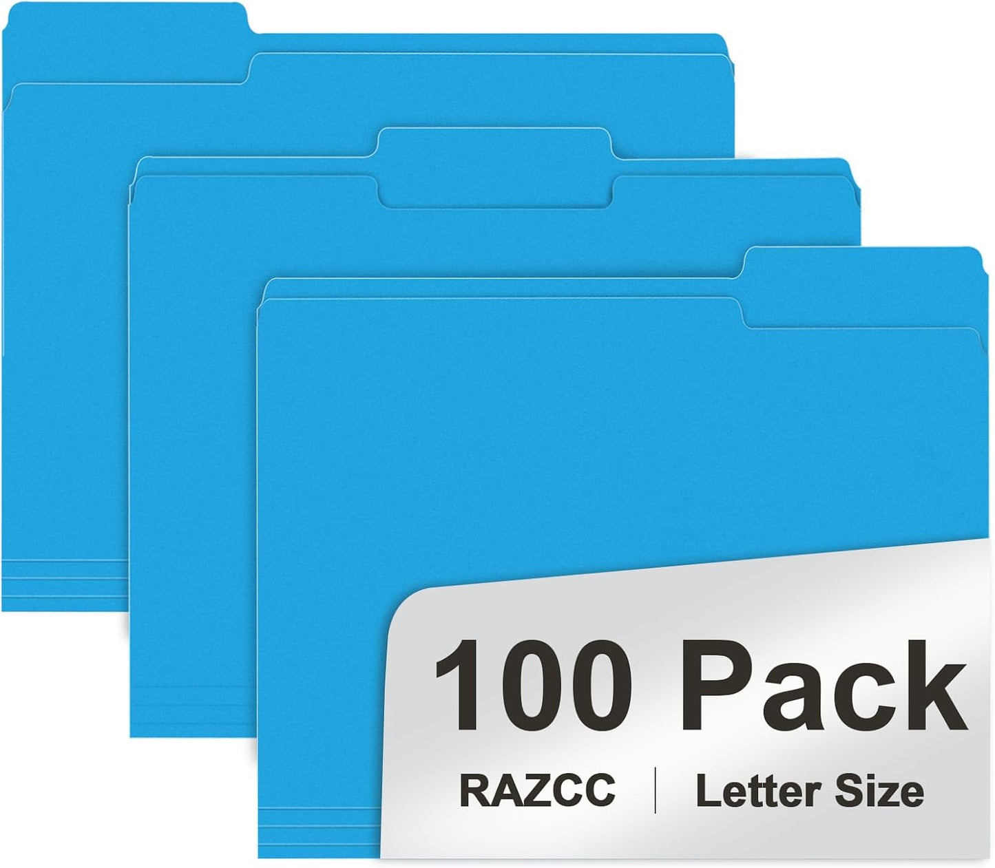 RAZCC File Folders, 100-Pack, 1/3 Cut, Letter Size, Yellow, Great for Organizing and Easy File Storage