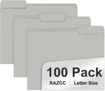 RAZCC File Folders, 100-Pack, 1/3 Cut, Letter Size, Yellow, Great for Organizing and Easy File Storage