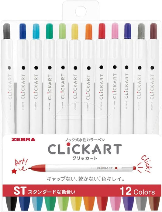 Zebra Clickart Water-Based Pen Calm Dark 12 Colors Set, Wyss22-12Cdk