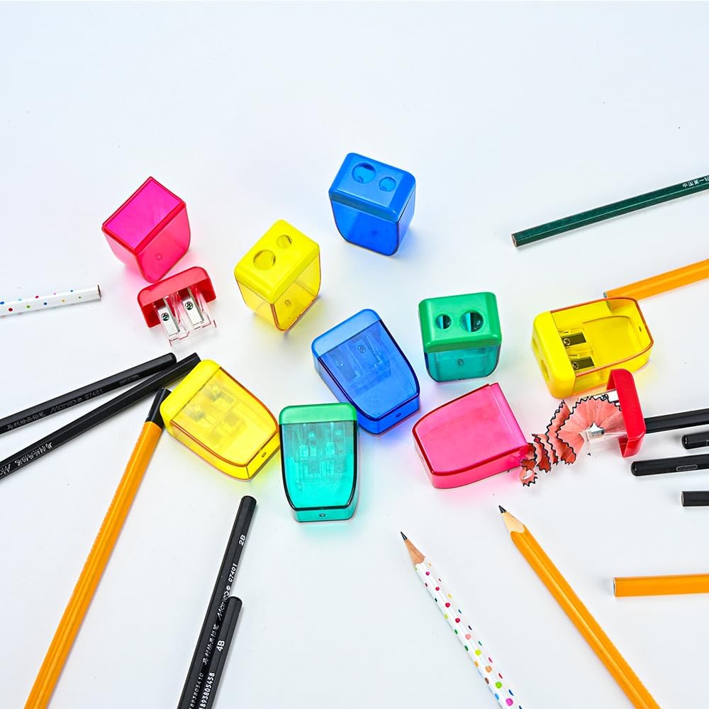 AUSTARK 4Pcs Pencil Sharpeners Manual for Kids Adults, Dual Hole Small Handheld Pencil Sharpener Bulk for Office School Home, Back to School Supplies