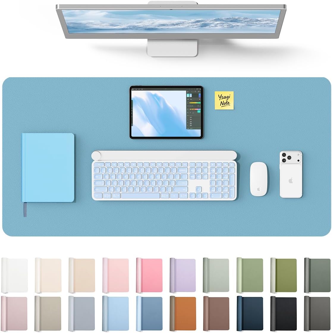 YSAGi Leather Desk Pad Protector, Large Mouse Pad, Non-Slip PU Leather Desk Blotter, Waterproof Writing Pad for Office and Home (31.5" x 15.8", Eggshell) - Colors A