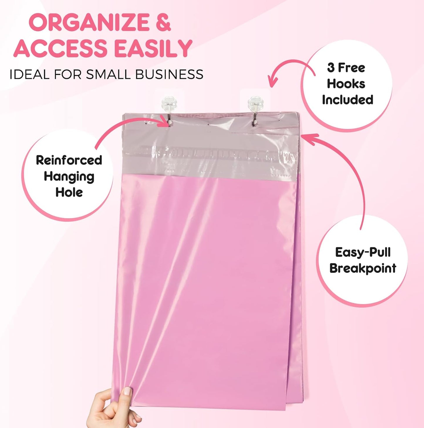 Fuxury Poly Mailers 14.5x19 Inch 50pc Shipping Bags for Small Business Mailing Envelopes for Clothing,Self Seal Shipping Envelopes Waterproof Poly bags Durable Packaging Bags Light Pink
