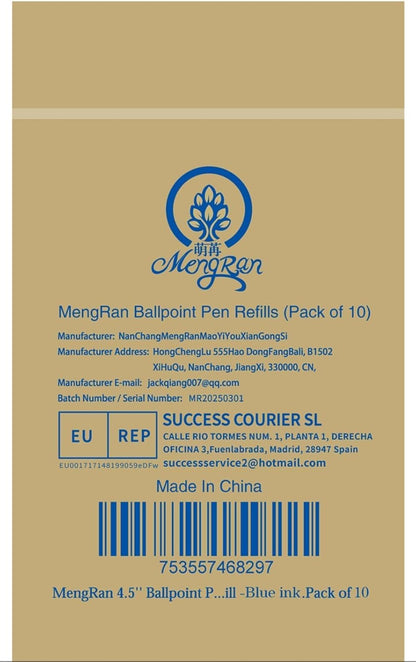 MengRan 4.5'' Ballpoint Ink Pen Refills for Twist Pens,1mm Medium Tip, Compatible with Cross Pen Refills (8513)(10 Pcs Black Ink)