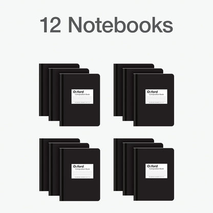 Oxford Composition Notebook 12 Pack, School Supplies, Notebooks for School, Writing Journals, College Ruled Paper, Note Taking Book, 7.5 x 9.75 Inches, 80 Sheets, Black Covers (63945)