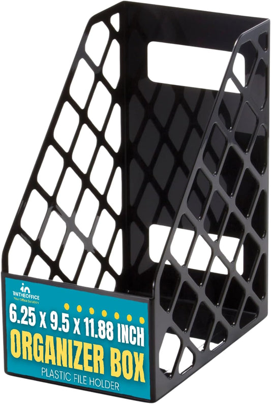 1InTheOffice Magazine File Holder, Magazine Rack, Plastic File Holder Organizer Box, 6.25 x 9.5 x 11.88, Recycled, Black, 1 Pack