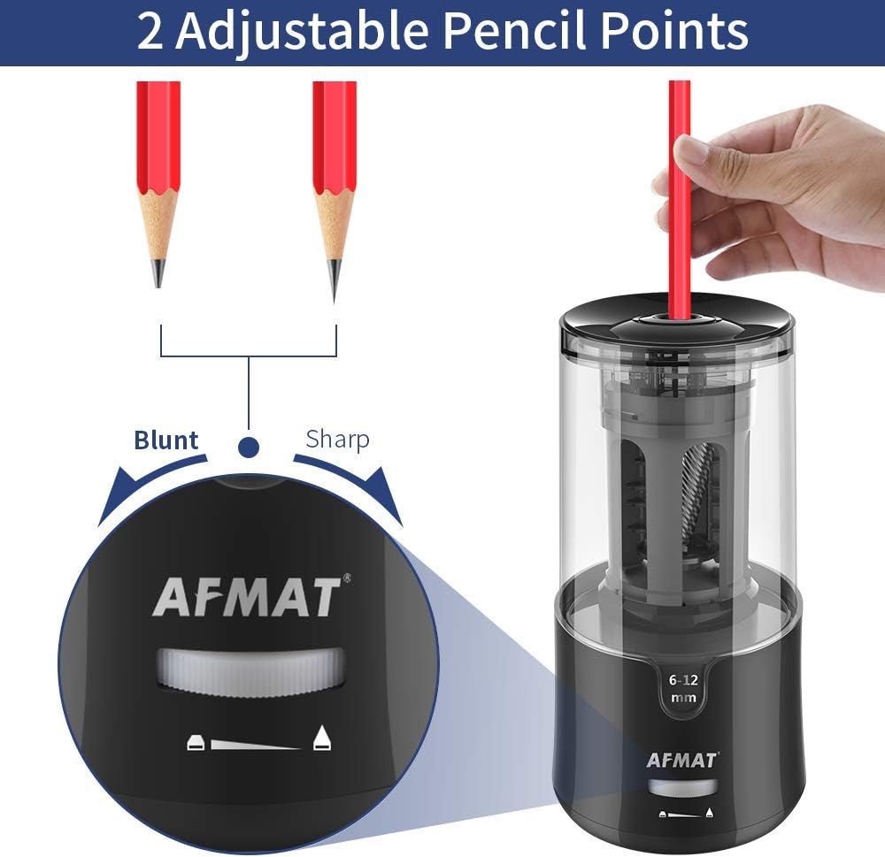 AFMAT Electric Pencil Sharpener, Auto Stop, Super Sharp & Fast, Electric Pencil Sharpener Plug in for 6-12mm No.2/Colored Pencils/Office/Home PS94