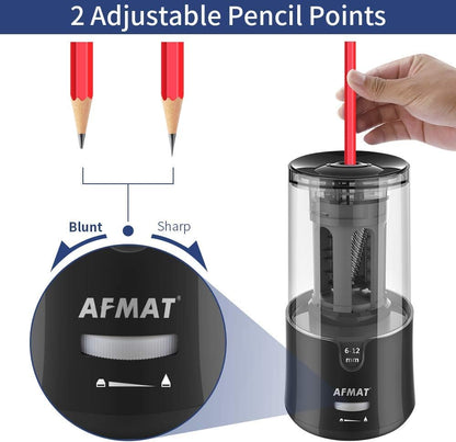 AFMAT Electric Pencil Sharpener, Auto Stop, Super Sharp & Fast, Electric Pencil Sharpener Plug in for 6-12mm No.2/Colored Pencils/Office/Home PS94
