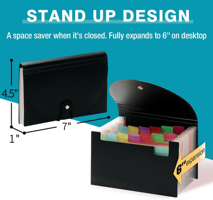 H4D Coupon Receipt Holder, 13 Pocket Accordion File Organizer, 7x4.5 Inches, Black