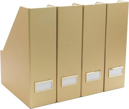 BLU MONACO | Cardboard Magazine File Holder Set of 4 | Vertical Magazine File Holder for Desk and Shelves | Standing File Holder for Classroom School Paper Storage
