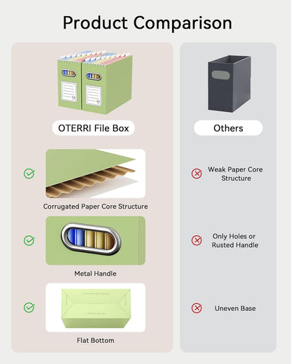 Oterri File Organizer Box, Portable Collapsible Cardboard File Folder Organizer with Handle for Letter Size Hanging Files, Document Storage Box for Home Office & Classroom (4 Packs, Black)