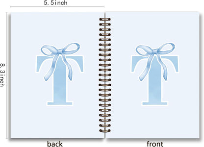 Blue Bow Journal Notebook for Girls,Initial H Journals Personalized Diary Gifts for Teen Girl Kids,Monogrammed Gifts for Women,Trendy Coquette Cute Hardcover Spiral Notebook 5.5 x 8.3 - Colors B
