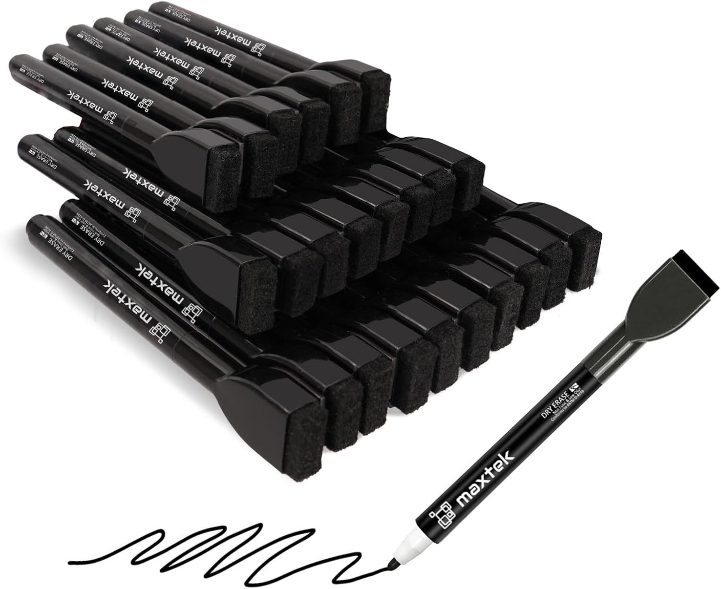 maxtek Magnetic Black Dry Erase Markers, 6 Count Fine Tip Whiteboard Markers with Eraser, Thin Markers Low Odor for Classroom, Office, Home