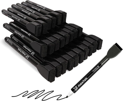 maxtek Magnetic Black Dry Erase Markers, 6 Count Fine Tip Whiteboard Markers with Eraser, Thin Markers Low Odor for Classroom, Office, Home