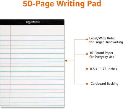 Amazon Basics Wide Ruled Lined Writing Note Pads with Sturdy Back, 8.5" x 11.75", Multicolor, 6-Pack, 300 Sheets, Perforated