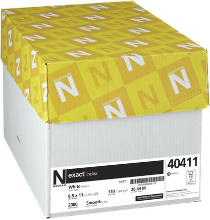 Neenah Exact Index Cardstock, 8.5" x 11", 110 lb/199 gsm, White, 94 Brightness, 2000 Sheets (40411)