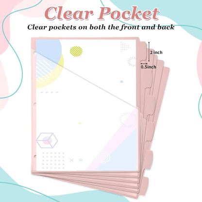 Epakh 12 Pcs Binder Dividers for 3 Rings Binders Index Dividers with Two Clear Pockets Plastics Sheets Protectors with Tab Labels for School Office Organization (Morandi)