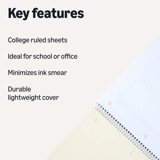 Amazon Basics Wide-Ruled Spiral Notebooks, 8" x 10-1/2", 70 Sheets, Black, 2-Pack
