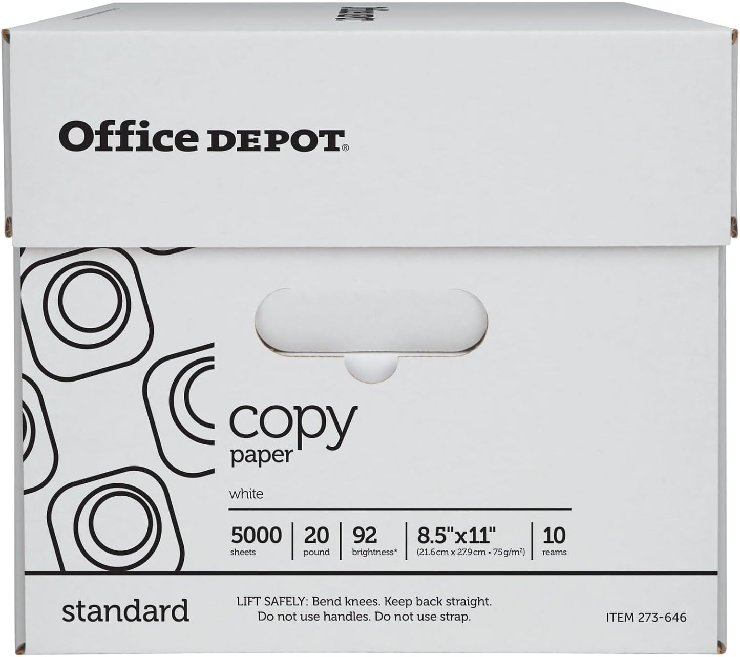 Office Depot White Copy Paper, 8 1/2in. x 11in., 20 Lb, 500 Sheets Per Ream, Case Of 10 Reams, 40402786