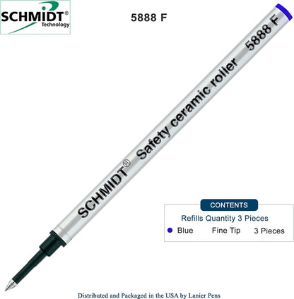 3 Pack - Blue Fine Schmidt 5888 Rollerball Metal Refill