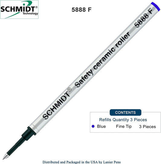 3 Pack - Blue Fine Schmidt 5888 Rollerball Metal Refill