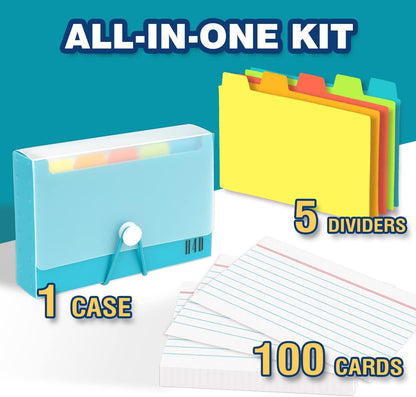 H4D 3x5 Index Card Case with 100 Heavyweight Ruled Index Cards and Dividers, Black