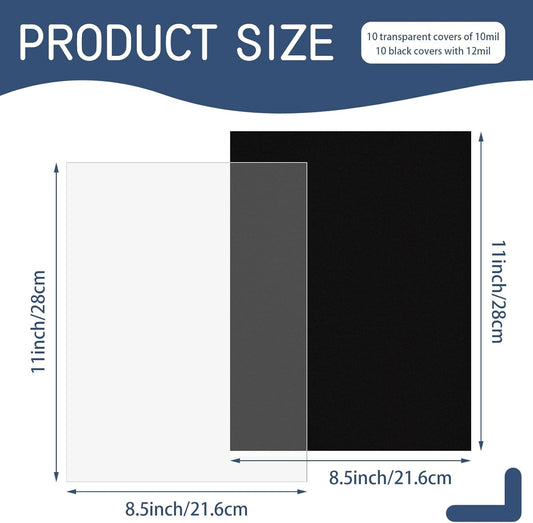 VOKOY 60 Pack 8.5x11 Inches Binding Covers and Backs Set, Letter Size Quality Un-Punched Report Covers, 30 Pcs 10mil Clear Binding Covers 30 Pcs 12mil Black Plastic Covers for Home Office School