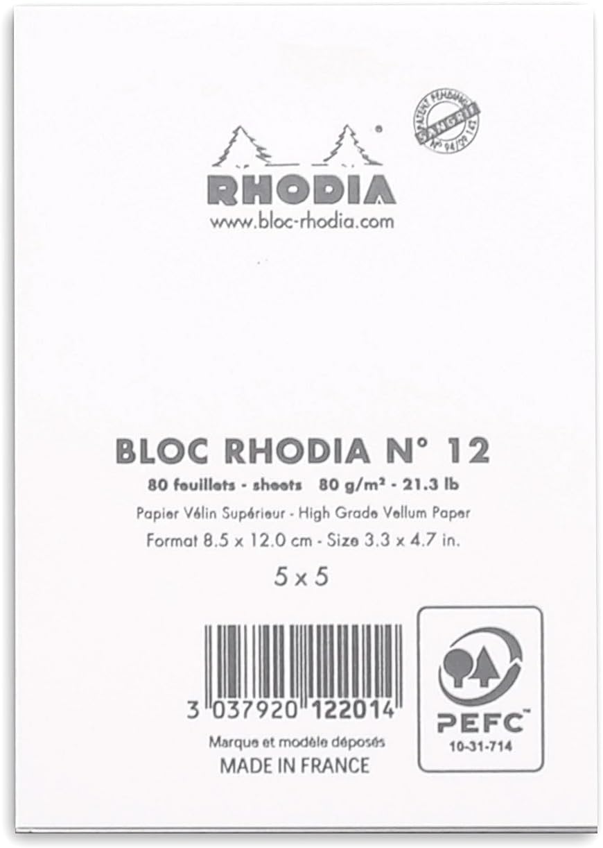 Rhodia 80 Sheet Graph Notepads, 4 by 6", Black