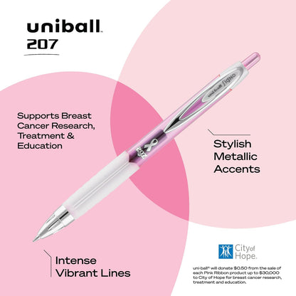 uni-ball 207 Retractable Gel Pens Medium Point, 0.7mm, Black, 12 Pack