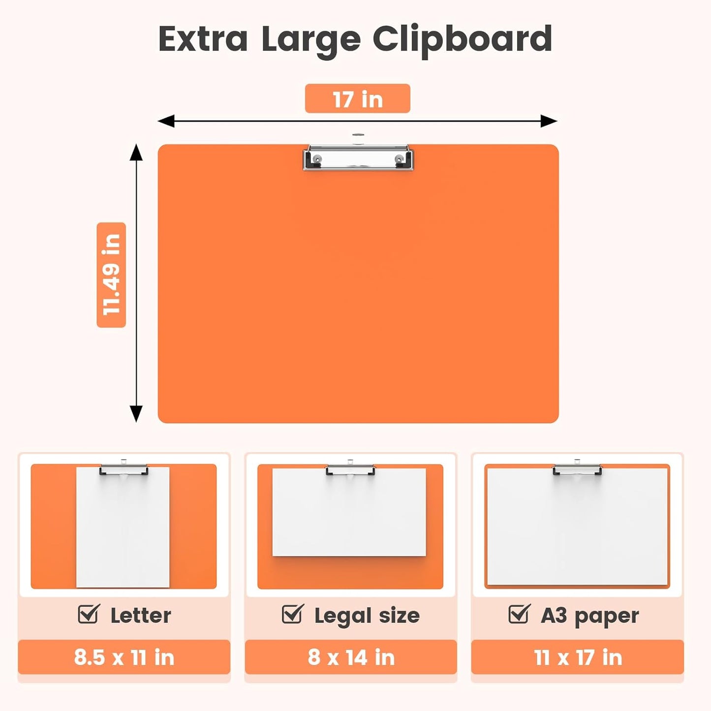 Extra Large 11x17 Clipboards, Plastic Black Drawing Boards, Horizontal Clip Board, Landscape Layout. Suitable for Watercolor, Sketching, Painting. Art & Drafting Supply