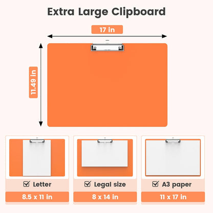 Extra Large 11x17 Clipboards, Plastic Black Drawing Boards, Horizontal Clip Board, Landscape Layout. Suitable for Watercolor, Sketching, Painting. Art & Drafting Supply