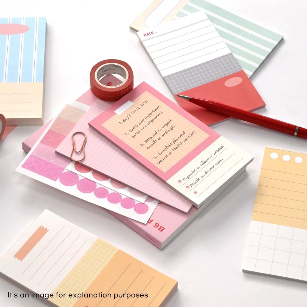 Monolike Memopad Memories design B SET - 4 Packs, 4 Different Designs, 100 Sheets Per Pad, Total 400 Sheets, Note pads, Writing pads, 3.15 x 4.17 Inches