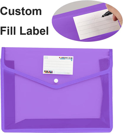 YoeeJob Plastic File Folders Legal Size Expandable Document Folder with Snap Button Closure, A4 Expanding File Wallet Envelopes Pouch with Label Pocket, 2 Packs, Black