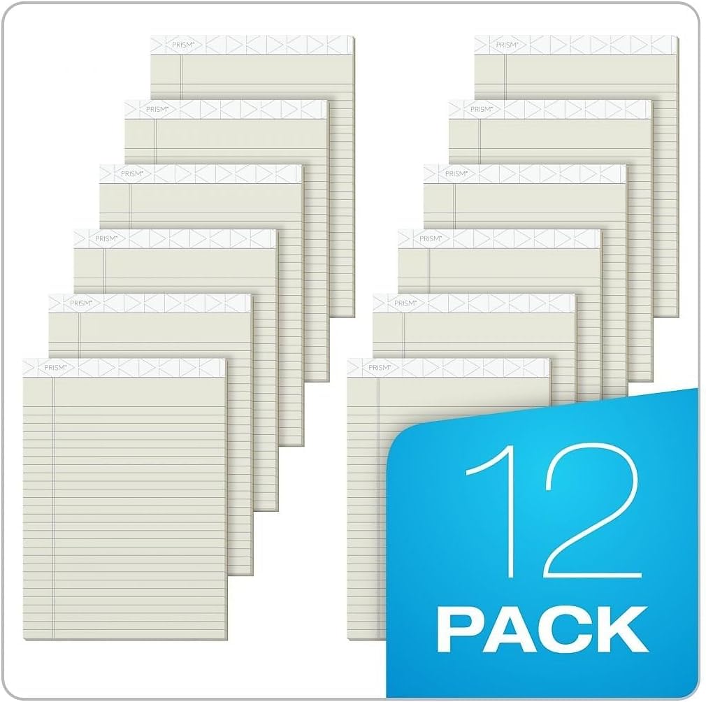 Tops Prism Writing Pads, 8-1/2" x 11-3/4", Legal Rule, Gray, Perforated, 50 Sheets, 12 Pack (63160)