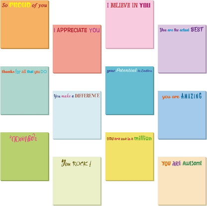 Yinder 48 Pcs Inspirational Sticky Notes Cute Motivational Sticky Notes Pad End of Year Employee Appreciation Gifts Bulk for Teacher Nurse Coworkers Office Supplies 3 x 3'' (Thank You,Dark Color)
