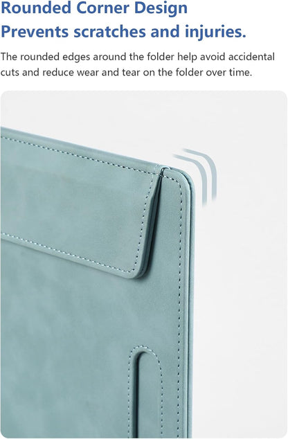 A4 Leather Clipboard Folder, Binder clipboard A4 Clip File, Leather Portfolio for Men and Women, Business Portfolio Binder, with 1 Pen Holder & Document Sleeve, Notepad Clipboard (Green)
