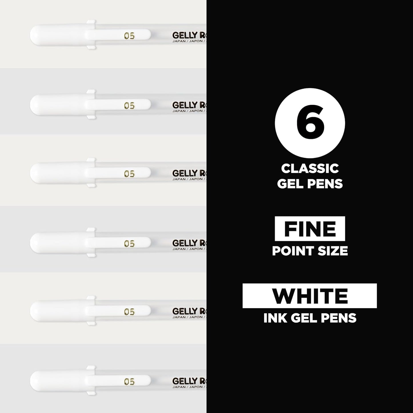 SAKURA Gelly Roll Classic Gel Pens, Opaque White Ink, Ass't Tips 05/08/10, 6 PK 57461