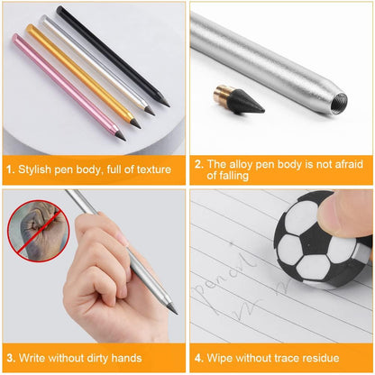 AUAUY 20PCS Inkless Pencil Replaceable Refill, Infinite Pencil Replaceable Graphite Nib, Graphite Nib Metal Inkless, Everlasting Pencils Replacement Head for Writing Drawing Office School Supplies