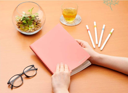 Maruman Septcouleur Grid Notebook- A5, 8.35" x 6.22", 100 Sheets / 200 Pages, 3mm Graph Paper Journal, Durable Rose Gold Wire-bound Spiral, Water Resistant Cover, Spicy Coral Pink, Made in Japan