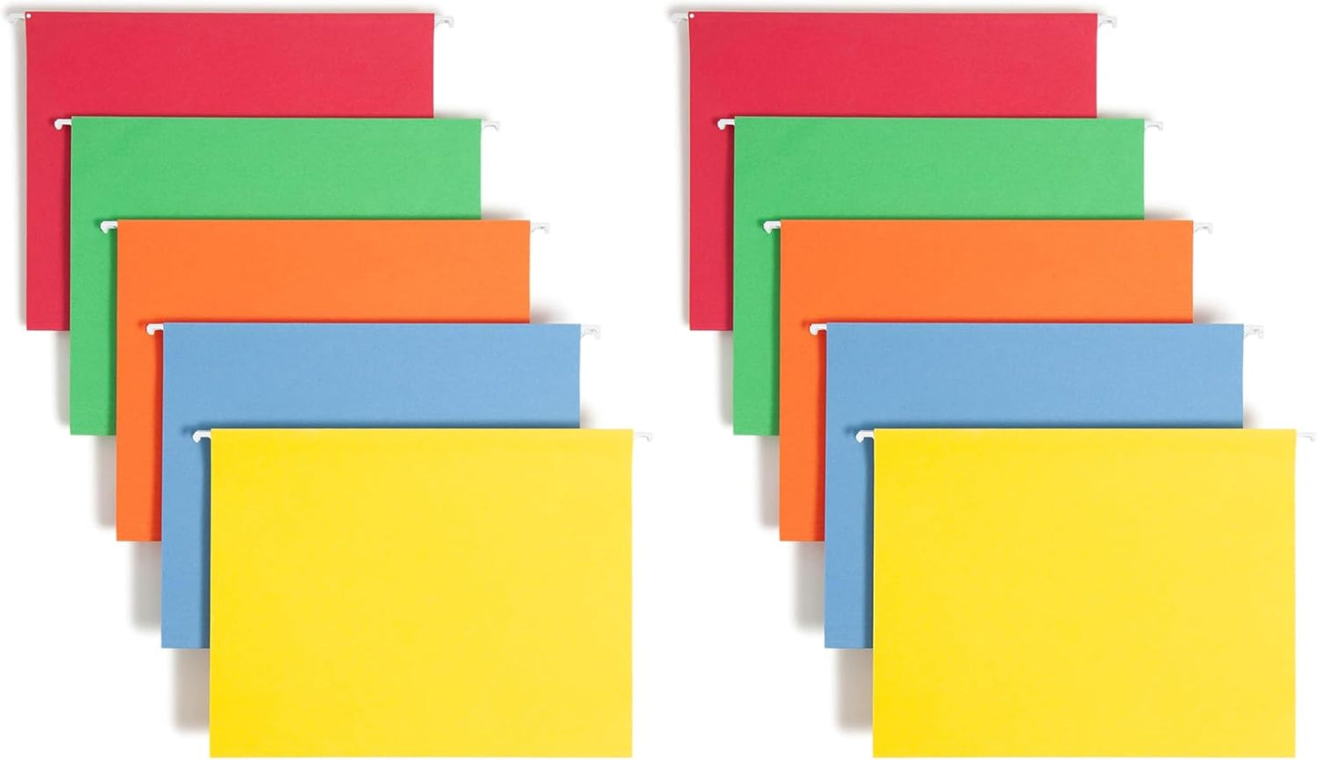 Smead Standard Hanging File Folders, 25 Count, Assorted Primaries, 1/5-Cut Adjustable Tabs, Letter Size (64059)