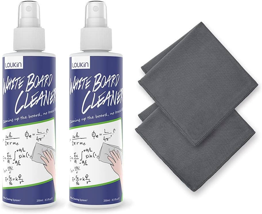 loukin Non-Toxic Whiteboard Cleaner, 8.5 fl oz Dry Erase Board Cleaner, Whiteboard Cleaning Spray with Cloth, Removes Stubborn Marks from Whiteboards