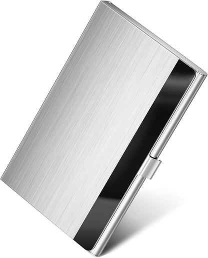 MaxGear Metal Business Card Holder for Men & Women, Professional Stainless Steel Card Case for Business Cards, Slim Purse Name Card Holders with Interior Lining, Buckle Style Shut, Black