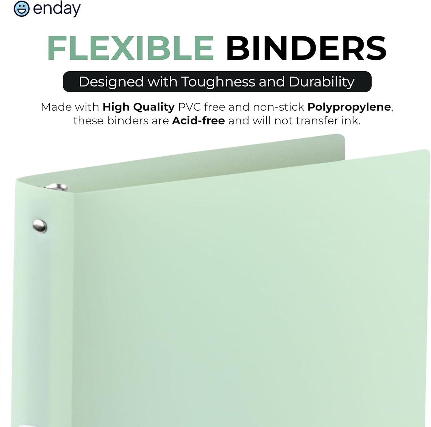 Enday 3 Ring Binder 1 inch (4 Pack) Pastel Flexible Binders Round Ring with Pocket, Holds 175 Sheets, for Home and School Supplies in Blue, Purple, Pink and Green – by Enday