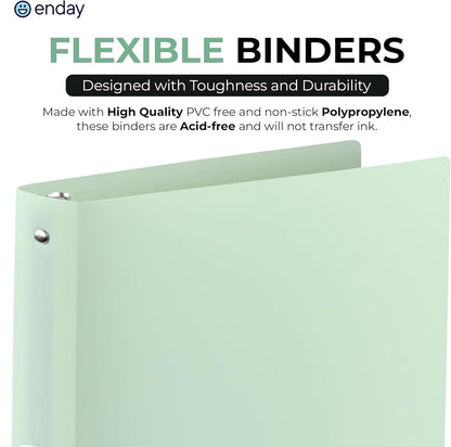 Enday 3 Ring Binder 1 inch (4 Pack) Pastel Flexible Binders Round Ring with Pocket, Holds 175 Sheets, for Home and School Supplies in Blue, Purple, Pink and Green – by Enday